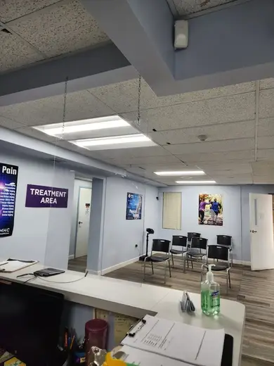 Bright treatment area with seating at Epiphany Family Services MD LLC, a sober living home in Baltimore.